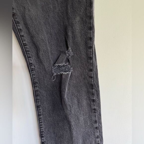Loft Destructed High Rise Straight Crop Jeans in Washed Black Wash - Picture 8 of 8